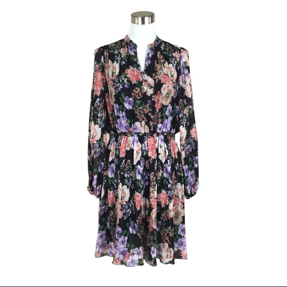 Massimo Dutti Long Sleeve Floral Pleated Dress Multicolor Size EU 36 US 4 - Picture 1 of 7
